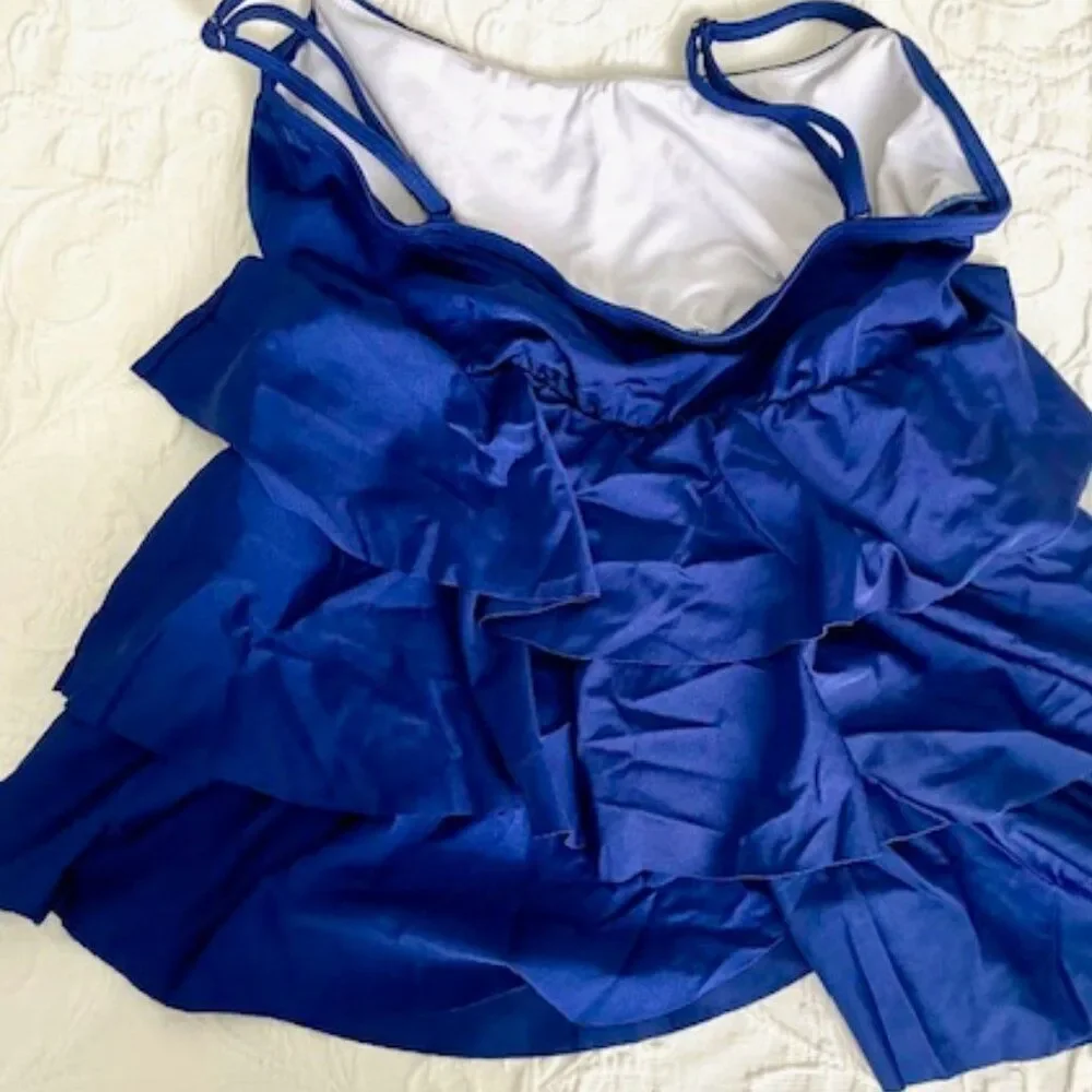 Venus Tiered Ruffle Layered Blue Tankini Top Size Bathing Swimming Swim Suit 14